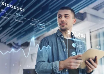 man using tablet work connect with others