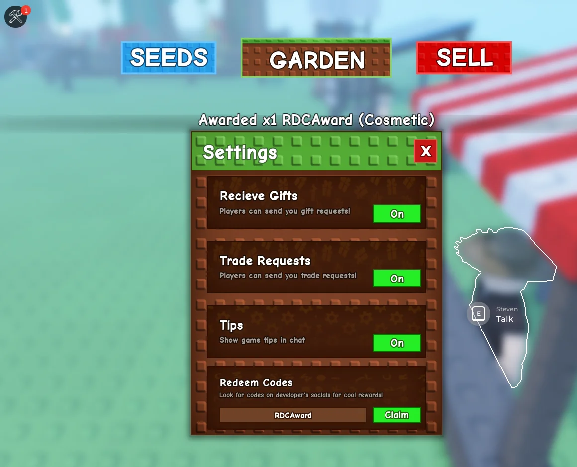 resgatando código no Grow a Garden - PC