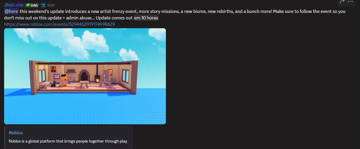 Postagem evento Plants vs Brainrots final de outubro