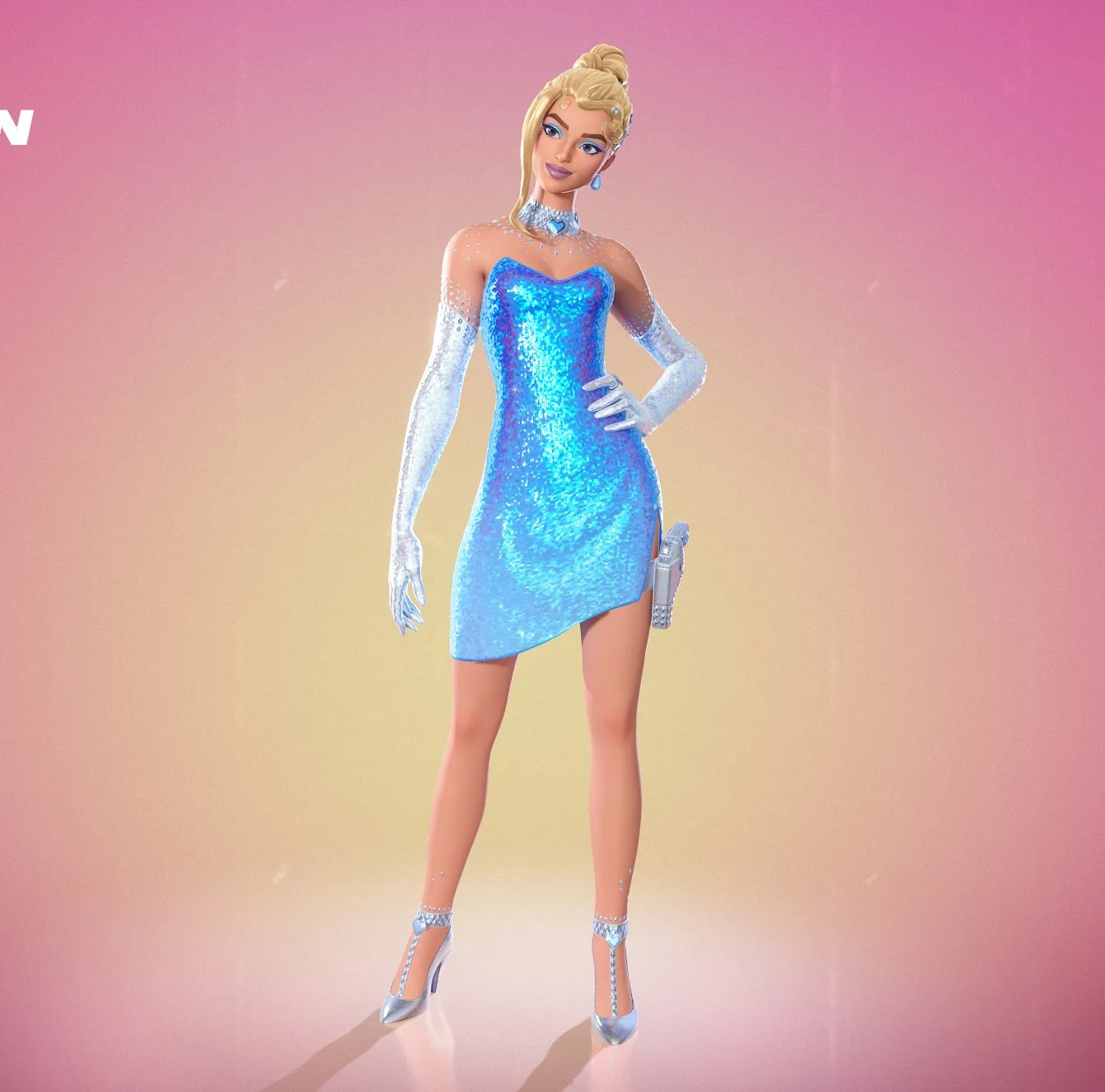 Nova personagem de Fortnite com vestido de gala azul