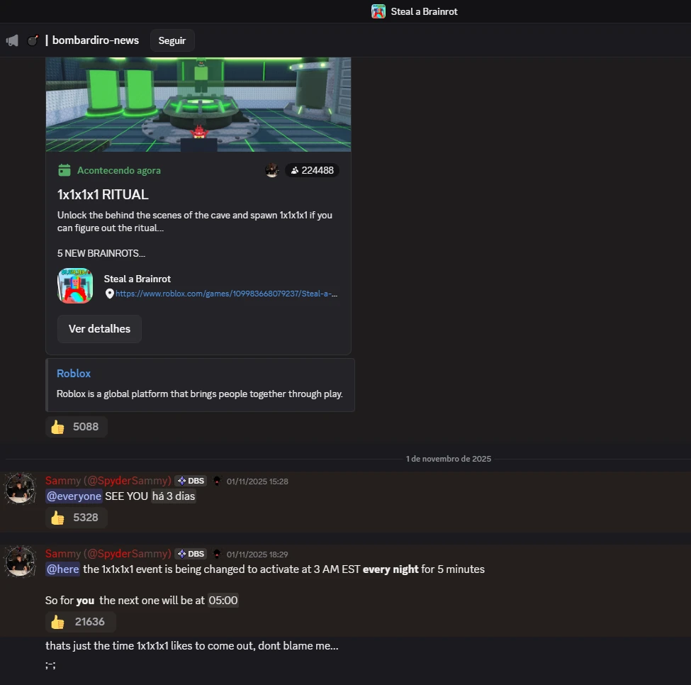 mensagens do discord do Roube um B rainrot no Roblox