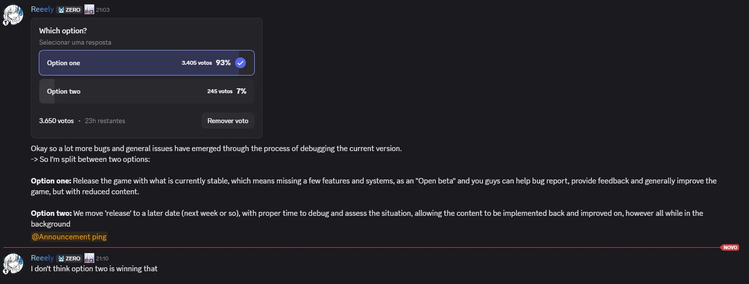 Jujutsu Zero mensagem enquete Discord Roblox