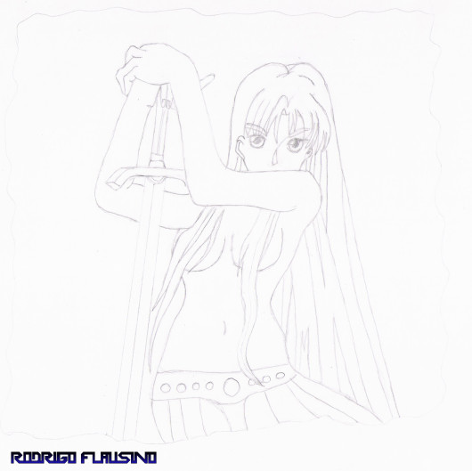 Desenho - Mulher segurando uma espada